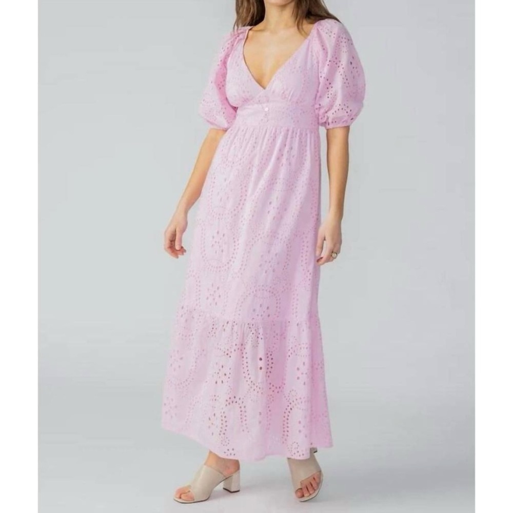 SANCTUARY Ruffle Puff Sleeve Eyelet Maxi Dress Pink Size 4